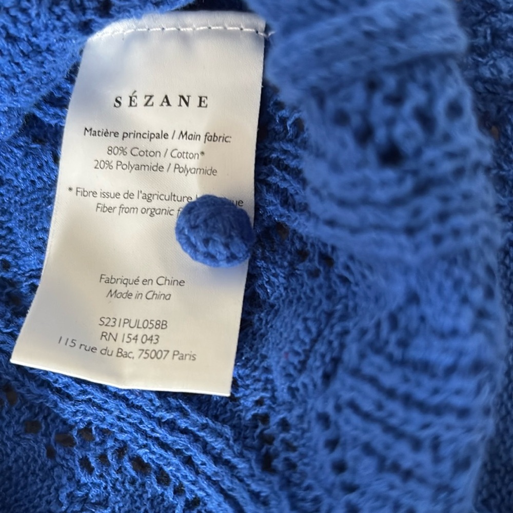 Sezane Cobalt Blue Knit Button-Front Short Sleeve Top - Picture 5 of 5